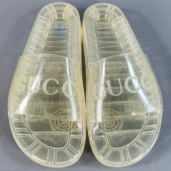 GUCCI Size 10.5 Clear Transparent Logo Rubber Slide Sandals - Picture 4 of 10
